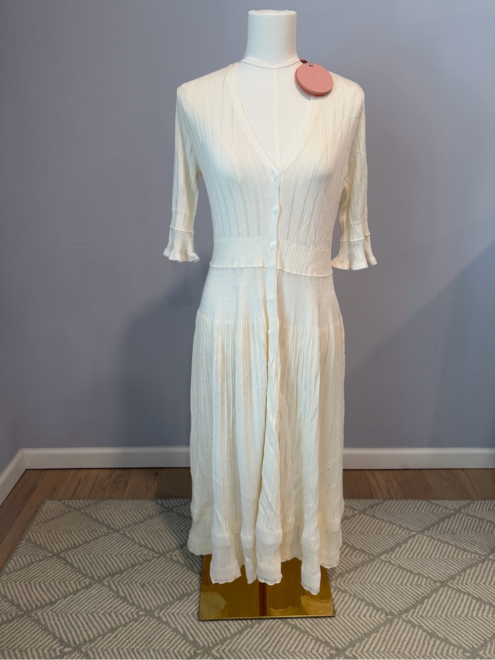 ALEXIS Clio White Knit Button Front Midi Dress NWT Size Small